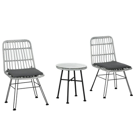 Set Mobili da Giardino 3 Pezzi con Tavolino e Sedie in Rattan PE, Poilestere e Acciaio per Esterni, Grigio 863-087GY