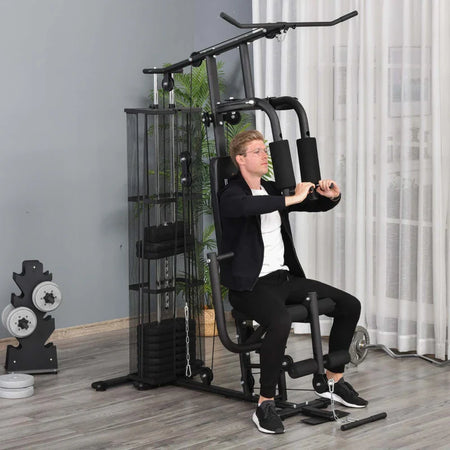 Stazione Fitness Palestra Multifunzione per Allenamento a Casa e Professionale, Acciaio 150x110x210cm Nero ZB5A91-134BKZB5