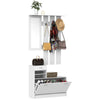Mobile d'Ingresso Moderno Guardaroba Set Appendiabiti, Specchio e Scarpiera 3 in 1, in Legno Bianco BN3831-146WTBN3