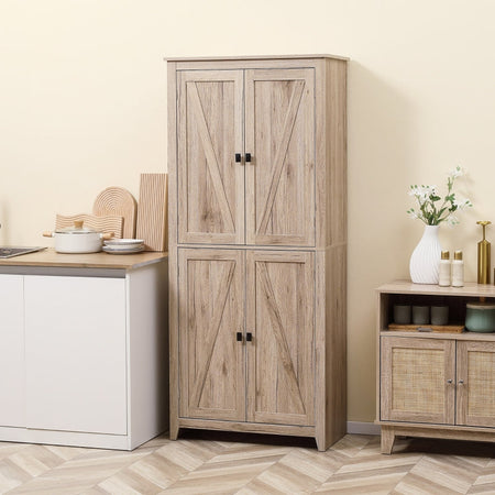 credenza alta Mobile Cucina a 4 Ante con Mensole Regolabili e Base Rialzata in Legno 80x40x182cm sala da pranzo soggiorno salotto F838-212NDA