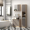 Mobiletto Salvaspazio per Bagno in Legno, Mobile da Bagno con 2 Armadietti e 6 Ripiani, Grigio e Rovere, Design a Torre 30 x 24 x 170cm QS5834-240QS5