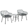 Set Mobili da Giardino in Rattan PE con 2 Sedie e Tavolino con Ripiano in Vetro, Grigio 863-085