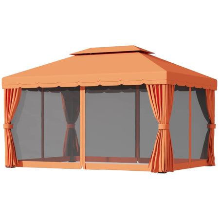 Gazebo da Giardino 4x3m con Doppio Tetto e Tende Laterali, Arancione 01-0870