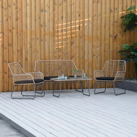 Set Mobili da Giardino Stile Boho in Rattan PE con 2 Poltrone, Divanetto e Tavolino 860-202