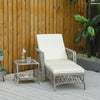 Set Lettino Prendisole e Tavolino in Rattan PE, Sdraio da Giardino Regolabile su 5 Posizioni e Tavolino a 2 Ripiani, Bianco Crema 862-054GY