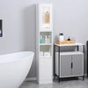 Colonna Bagno Salvaspazio in Legno con Specchio e Apertura a Pressione, 30x28x170cm, Bianco KL7834-461V01KL7
