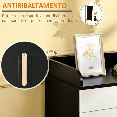 Mobiletto con Cassetto e Ripiano Regolabile per Cucina, Soggiorno e Anticamera, in MDF, 60x40x90cm, Bianco e Nero , multiuso ufficio studio ingresso camera bagno F838-219A