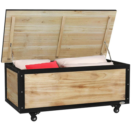 Panca Contenitore da 121L con 4 Rotelle e Maniglie in Legno e Acciaio, 100x50x43cm, Colore Legno 84G-322V00ND
