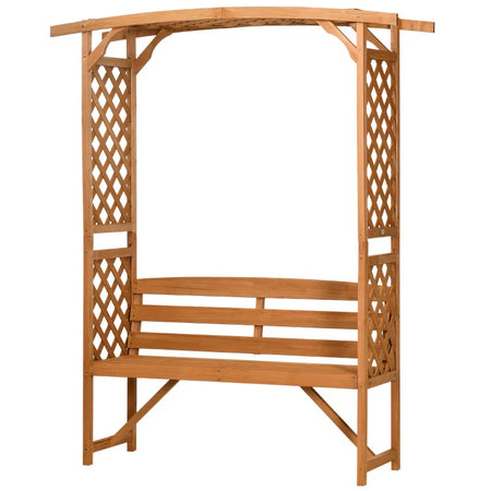 Panchina da Giardino in Legno di Abete con Arco Decorativo per Piante e Vasi, 160x50x198 cm, Marrone 84G-002V00BN