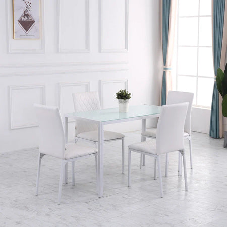 Tavolo Moderno Rettangolare Struttura in Metallo e Piano in Vetro Temperato - Bianco JH3835-479WTJH3