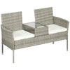 Divanetto per Esterni 2 Posti con Tavolino da Caffè, in Acciaio e Rattan PE, 137x59x82 cm, Grigio e Crema 867-181V00GG