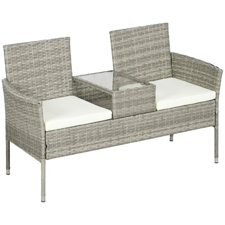 Divanetto per Esterni 2 Posti con Tavolino da Caffè, in Acciaio e Rattan PE, 137x59x82 cm, Grigio e Crema 867-181V00GG