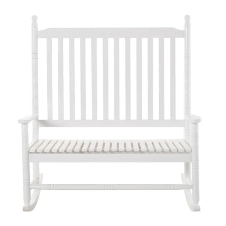 Sedia a Dondolo 2 Posti in Legno con Schienale Alto e Braccioli, 117x85x120 cm, Bianco 84A-149