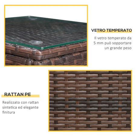 Set Mobili da Giardino Rattan PE da 3 Pezzi, 2 Poltrone da Esterno, Tavolino e Cuscini, Marrone 860-073BN