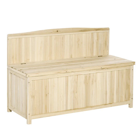 Panca Contenitore da Esterno in Legno di Abete Naturale con Schienale per Giardino e Terrazza, 115x45x75cm  84B-460