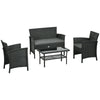 Salotto da Esterno Rattan PE con Divanetto, 2 Poltrone con Cuscini e Tavolino in Vetro, Nero e Grigio 860-331V00GY