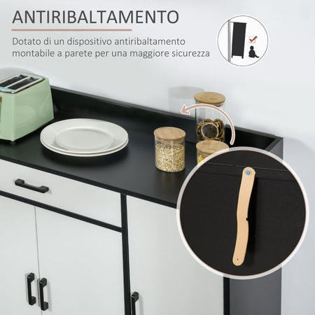 credenza soggiorno salotto ingresso Mobiletto da Cucina Moderno in MDF con 2 Armadietti, 1 Cassetto e Ripiani Regolabili, 90x40x90 cm, Bianco e Nero anche ufficio studio camera bagno F838-221A