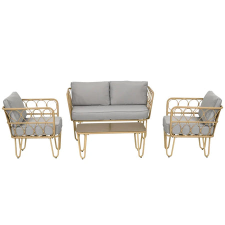 Set Salotto in Rattan da Giardino con Divano Modulabile, Cuscini e Tavolino da Caffè, Grigio 860-325V00GY