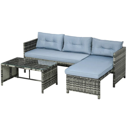 Salotto da Giardino con Divanetto, Chaise Longue e Tavolino in Rattan PE con Cuscini, Grigio 860-121V00GY