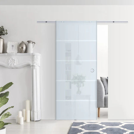 Porta Scorrevole Interna in Vetro Smerigliato e Satinato con Binario B3 in Alluminio per Bagno Cucina Studio Vetro 205x 90x 0,8cm WJ8B70-005WJ8