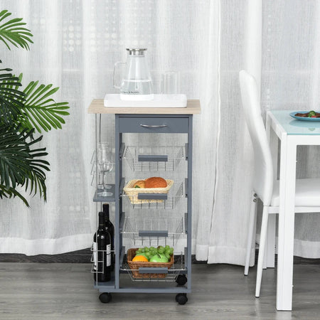 Carrello da Cucina in Grigio Scuro con 1 Cassetto e 4 Cestelli Metallici GH3801-121V01CGGH3
