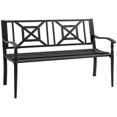 Panchina da Giardino in Acciaio a 2 Posti con Schienale Alto e Braccioli, 128x62.5x81.5 cm, Nero 84B-749V01