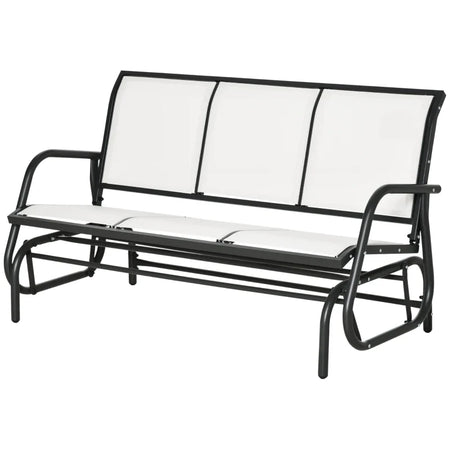 Panchina a Dondolo da Giardino a 3 Posti in Metallo e Tessuto a Rete Traspirante, 147x75x85cm, Beige 84B-531CW