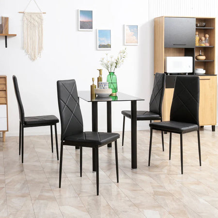 Set di 4 Sedie da Pranzo con Schienale Alto in Finta Pelle e Acciaio, 41x50x97cm, Nero TG1835-835V00BKTG1