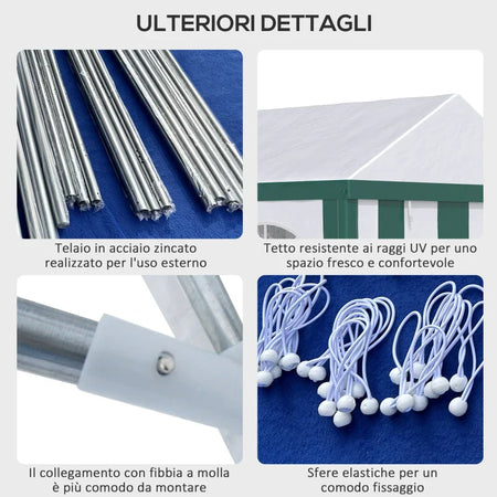 Tendone da Giardino 4x3m per 12 Persone con Doppio Ingresso, Bianco e Verde 84C-371V00GN