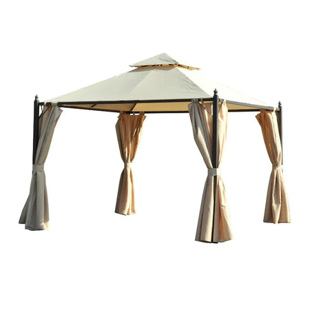 Gazebo da Giardino 3 x 3m con 4 Tende Laterali e Doppio Tetto Beige 84C-033