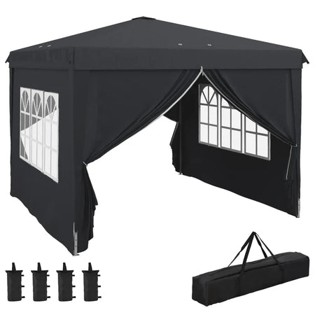 Gazebo 3x3 ad Altezza Regolabile con Fori di Drenaggio e Borsa da Trasporto, in Metallo, Grigio 84C-460V00CG