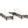 Set 2 Lettini Prendisole con Cuscini Imbottiti e Tavolino in Rattan PE, Marrone e Beige 862-068V00MB