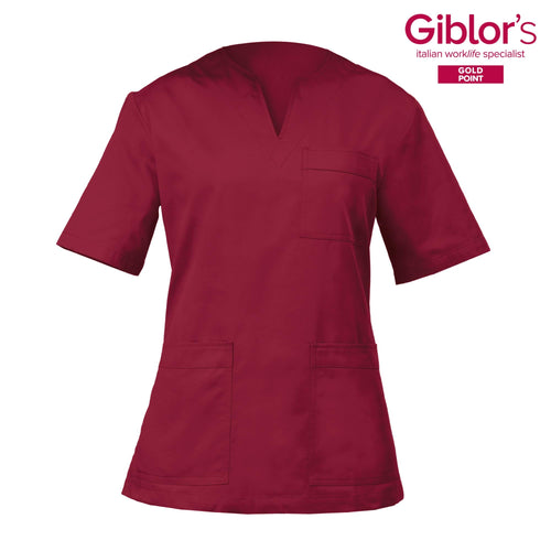 Casacca Margherita Donna Bordeaux Manica Corta Tessuto Satin Dottoressa  Farmacista Dentista Infermiera