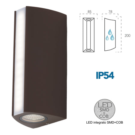 Applique da parete per esterno 14W a led a tripla emissione corten Omni