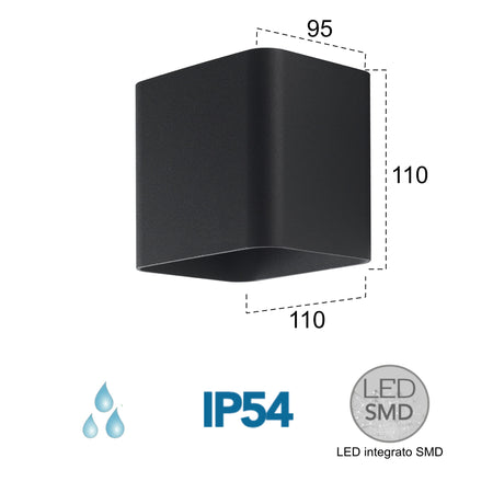 Applique da parete per esterno 7w a led a doppia emissione nera Cube