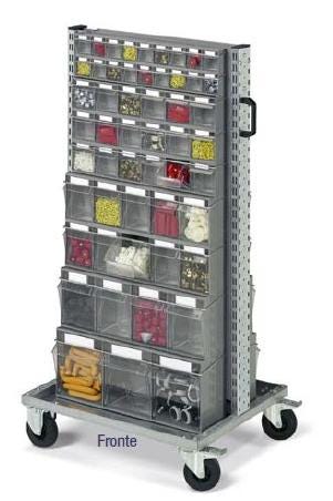 Scaffale per minuterie su ruote con 106 cassetti in plastica practibox cm. 72,5x61,3x143h