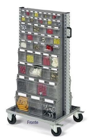 Scaffale per minuterie su ruote con 106 cassetti in plastica practibox cm. 72,5x61,3x143h