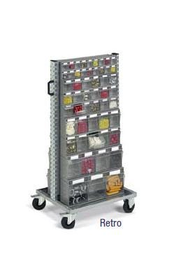 Scaffale per minuterie su ruote con 106 cassetti in plastica practibox cm. 72,5x61,3x143h
