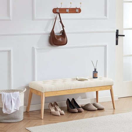 Panchina Hotel Legno e Tessuto Chester 108x40cm Ingresso Camera da Letto Beige