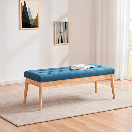 Panchina Hotel Legno e Tessuto Chester 108x40cm Ingresso Camera da Letto Blu