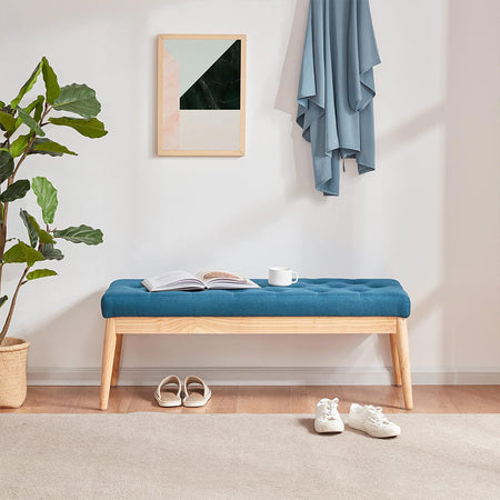 Panchina Hotel Legno e Tessuto Chester 108x40cm Ingresso Camera da Letto Blu