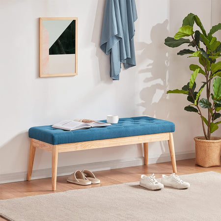 Panchina Hotel Legno e Tessuto Chester 108x40cm Ingresso Camera da Letto Blu