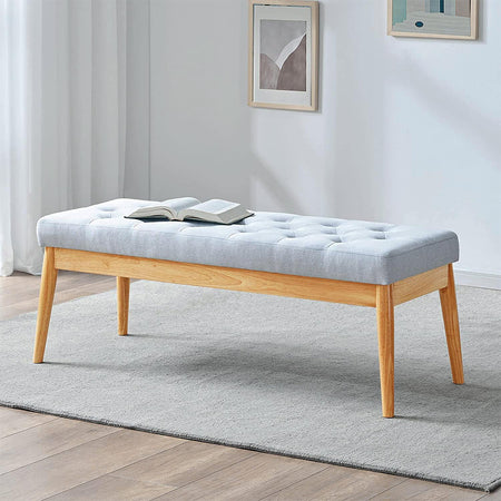 Panchina Hotel Legno e Tessuto Chester 108x40cm Ingresso Camera da Letto Grigio