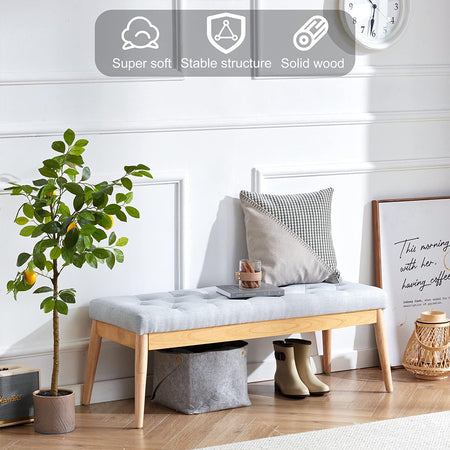 Panchina Hotel Legno e Tessuto Chester 108x40cm Ingresso Camera da Letto Grigio
