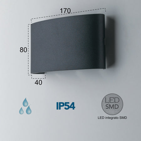 Applique da parete per esterno 6W a led a doppia emissione antracite Buggy