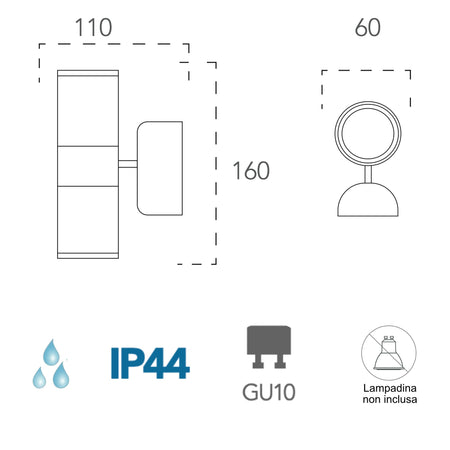 Applique da parete per esterno 2x35W GU10 a doppia emissione argento Gazza