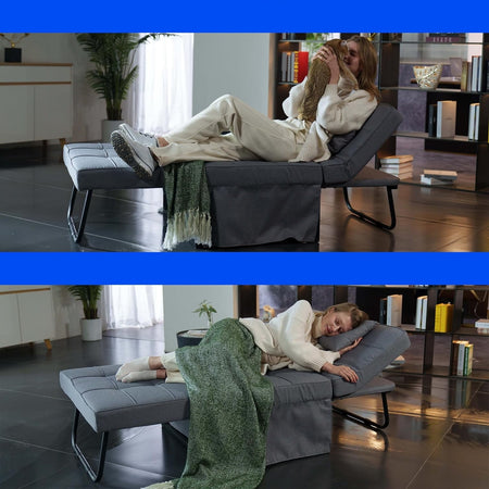 Divano Poltrona Letto 4Funzioni Pieghevole Salvaspazio Poggiapiedi Tasca Laterale Grigio Scuro
