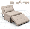 Divano Poltrona Letto 4Funzioni Pieghevole Salvaspazio Poggiapiedi Tasca Laterale Beige