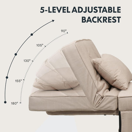 Divano Poltrona Letto 4Funzioni Pieghevole Salvaspazio Poggiapiedi Tasca Laterale Beige