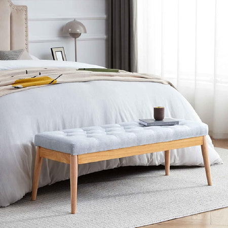 Panchina Hotel Legno e Tessuto Chester 108x40cm Ingresso Camera da Letto Grigio